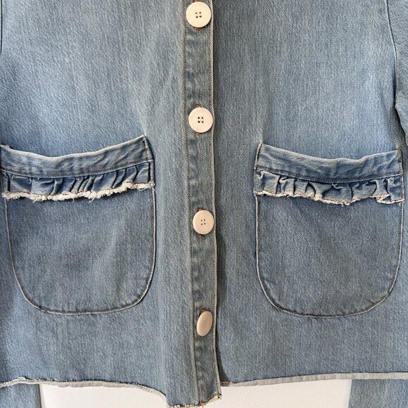 Women's SELVA NEGRA Size S Lucille Jacket, Sea Salt Pockets Ruffle $300 - Picture 4 of 16